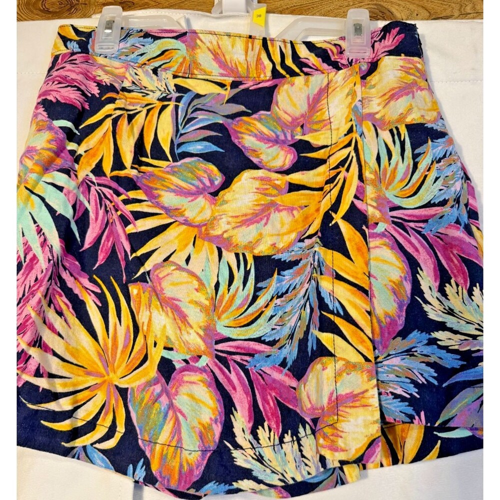 Tropical Linen Skit Skort Floral Coastal Vacation Cruise Women's 14 XL Boho